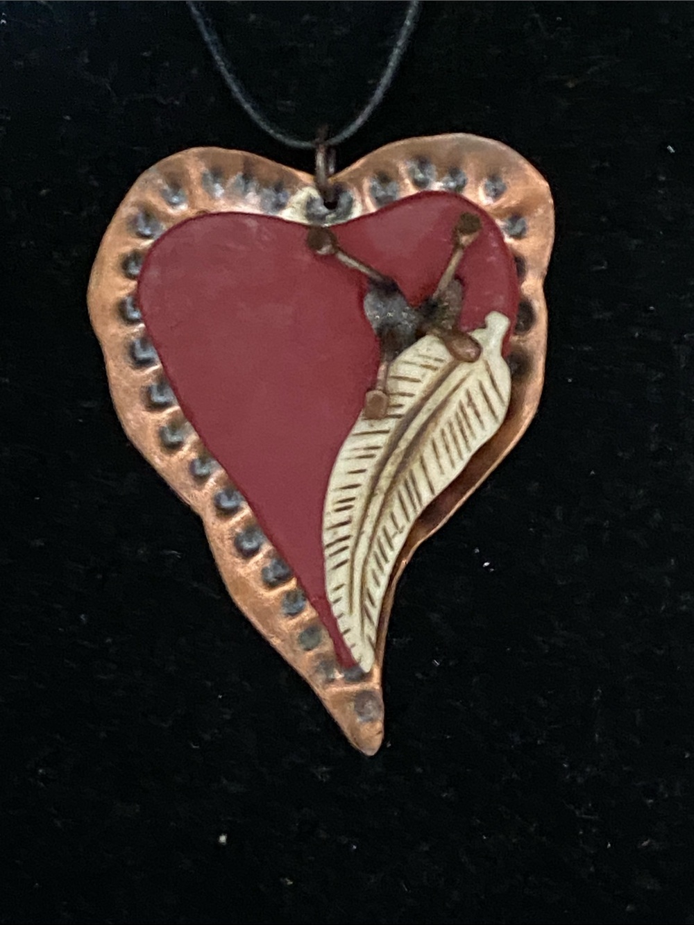 Hand crafted copper heart & leaf pendant jewelry